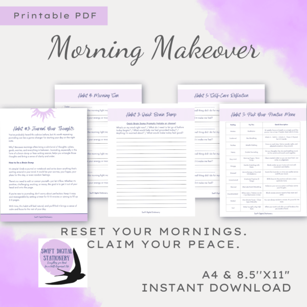 Printable intention-setting worksheet to start the day mindfully with prompts for clarity, calm, and motivation.