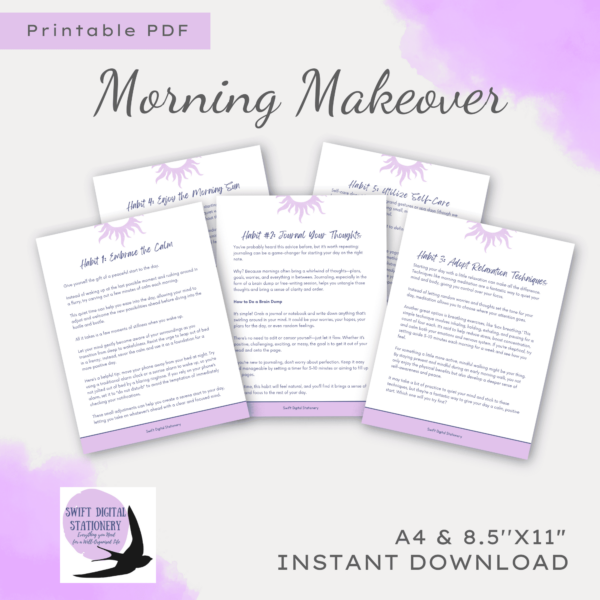 Shows 5 pages of the habits – part of the Morning Makeover printable pack.