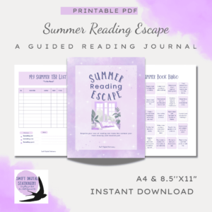 Cover image of the Summer Reading Escape Journal – A Guided Reading Journal featuring a cosy room with a book, coffee, and sunlight