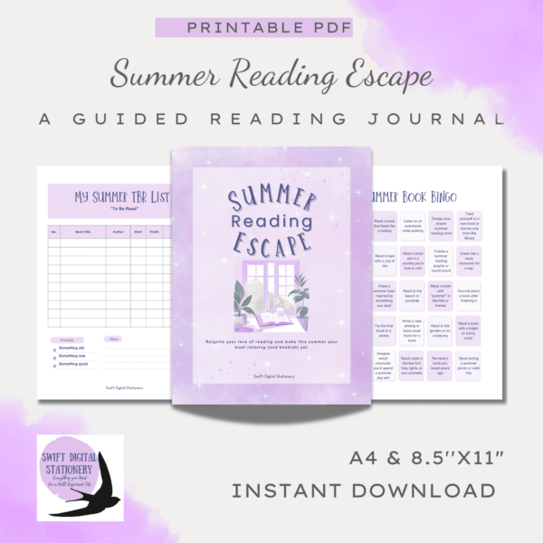 Cover image of the Summer Reading Escape Journal – A Guided Reading Journal featuring a cosy room with a book, coffee, and sunlight