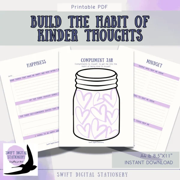 Self-confidence habit tracker worksheet with decorative jar design for daily practices