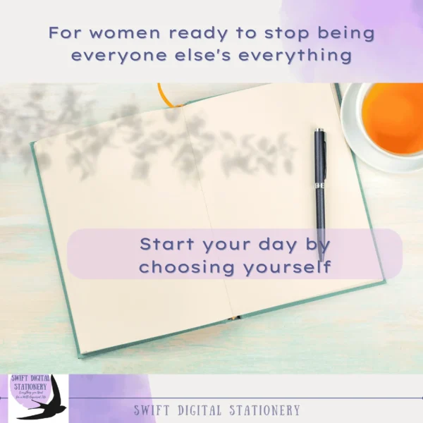 Self-care planner with emotional text overlay asking "start your day be choosing yourself"