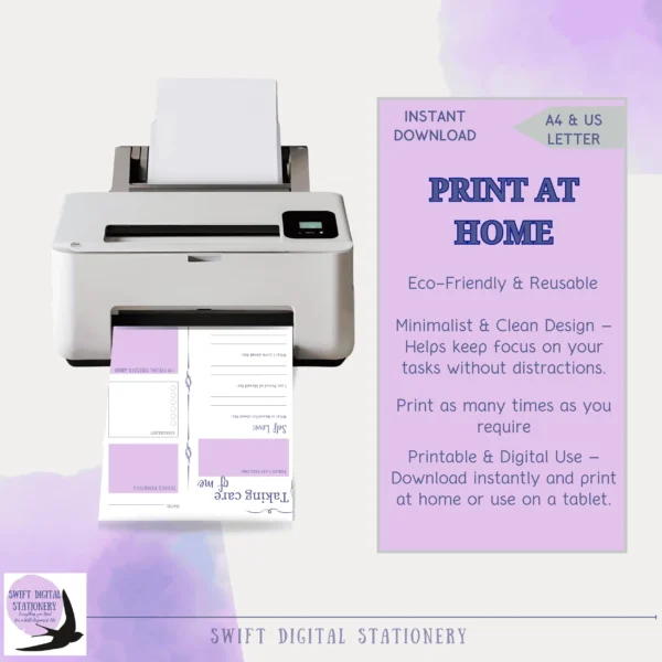 Print at home with a printer and one page of the planner
