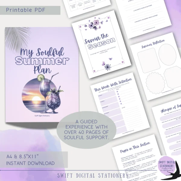 Overview of planner pages included in My Soulful SUMMER Plan.
