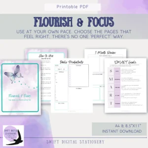 Flourish and Focus goal planner cover with journal pages