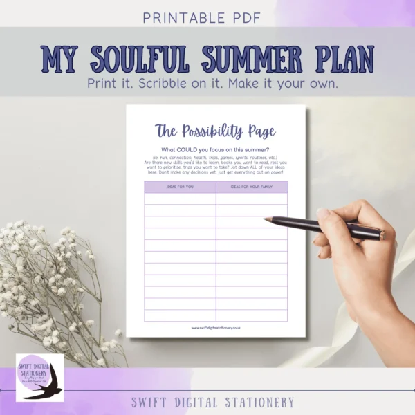Hand writing on a planner page from My Soulful SUMMER Plan.