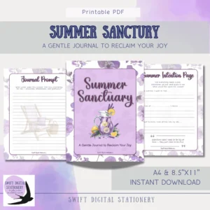 Cover page of Summer Journal Sanctuary printable journal titled “A Joyful To-Do List” with soft purple design and calming summer visuals.