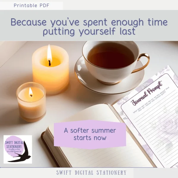 Graphic from Summer Sanctuary journal with emotional messaging encouraging midlife women to prioritize themselves.