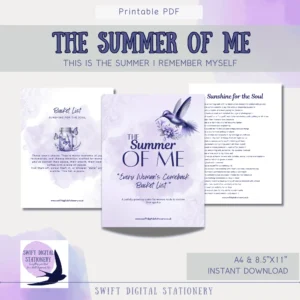 Cover page of The Summer of Me printable journal with soft pastel design and title text.