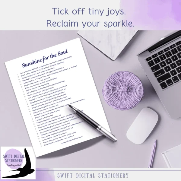 Sunshine for the Soul bucket list page with joyful summer activities and soft pastel design.