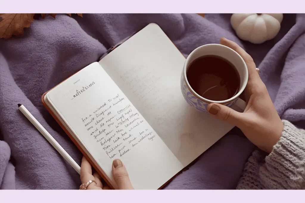Autumn journaling scene illustrating the theme of setting intentions from experience—featured in a reflective blog post with prompts and a free printable.