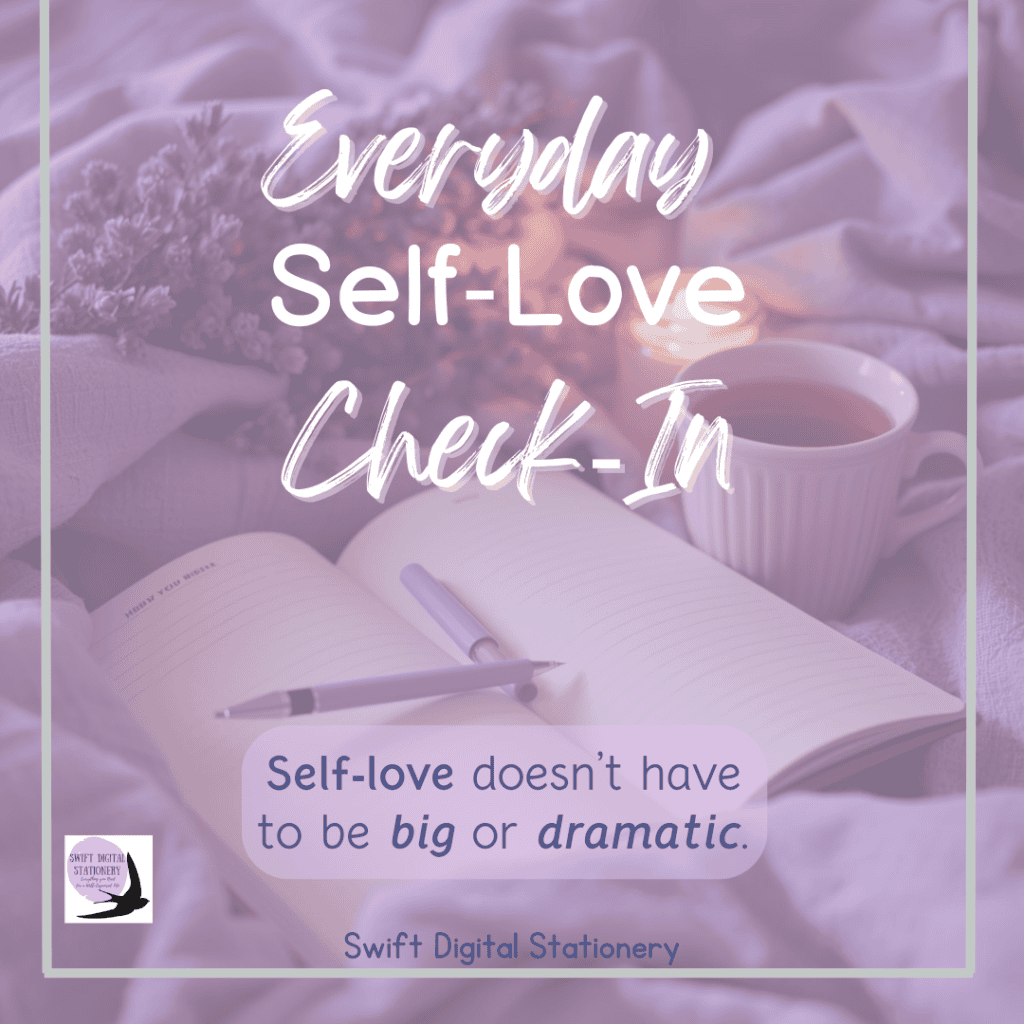 Purple cosy setting with everyday self-love check in in text
