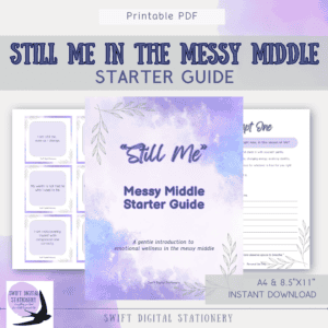 mockup showing the printable pdf of still me in the messy middle