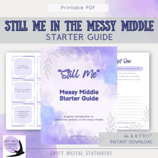 mockup showing the printable pdf of still me in the messy middle